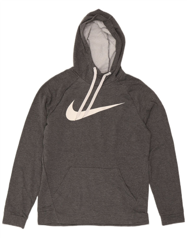 Nike Womens Graphic Hoodie Jumper UK 14 Medium Grey Flecked Polyester