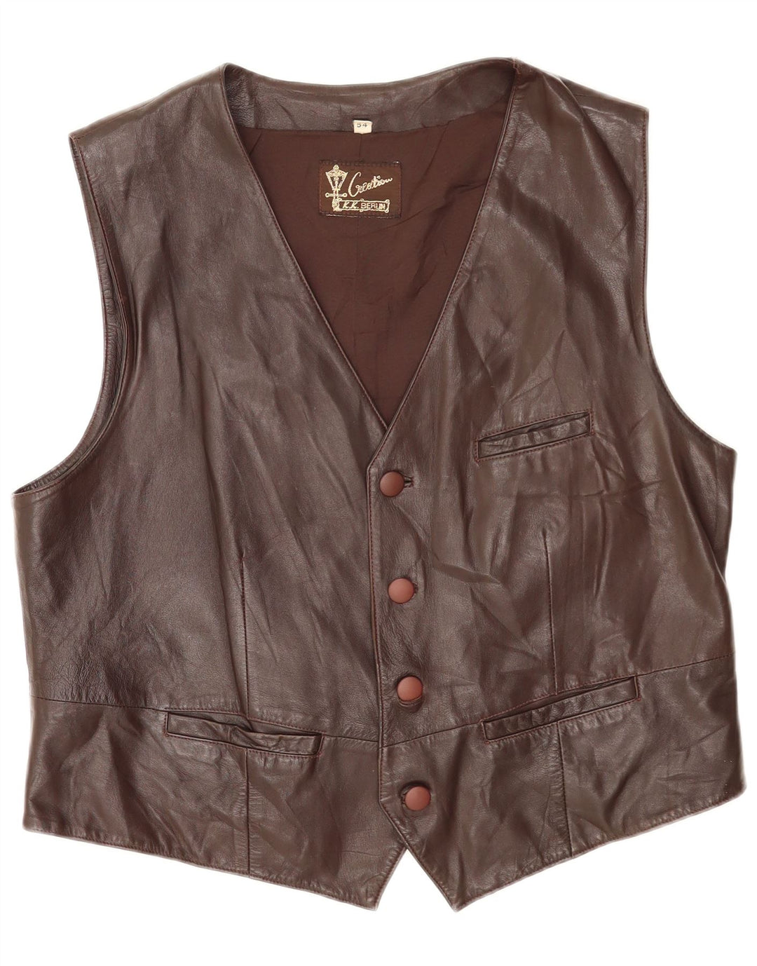 Creation Mens Waistcoat EU 54 2XL Brown Leather