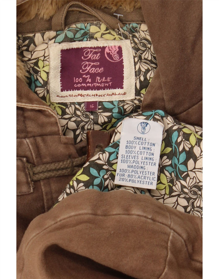 Fat Face Womens Oversized Hooded Duffle Jacket UK 16 Large Brown Cotton