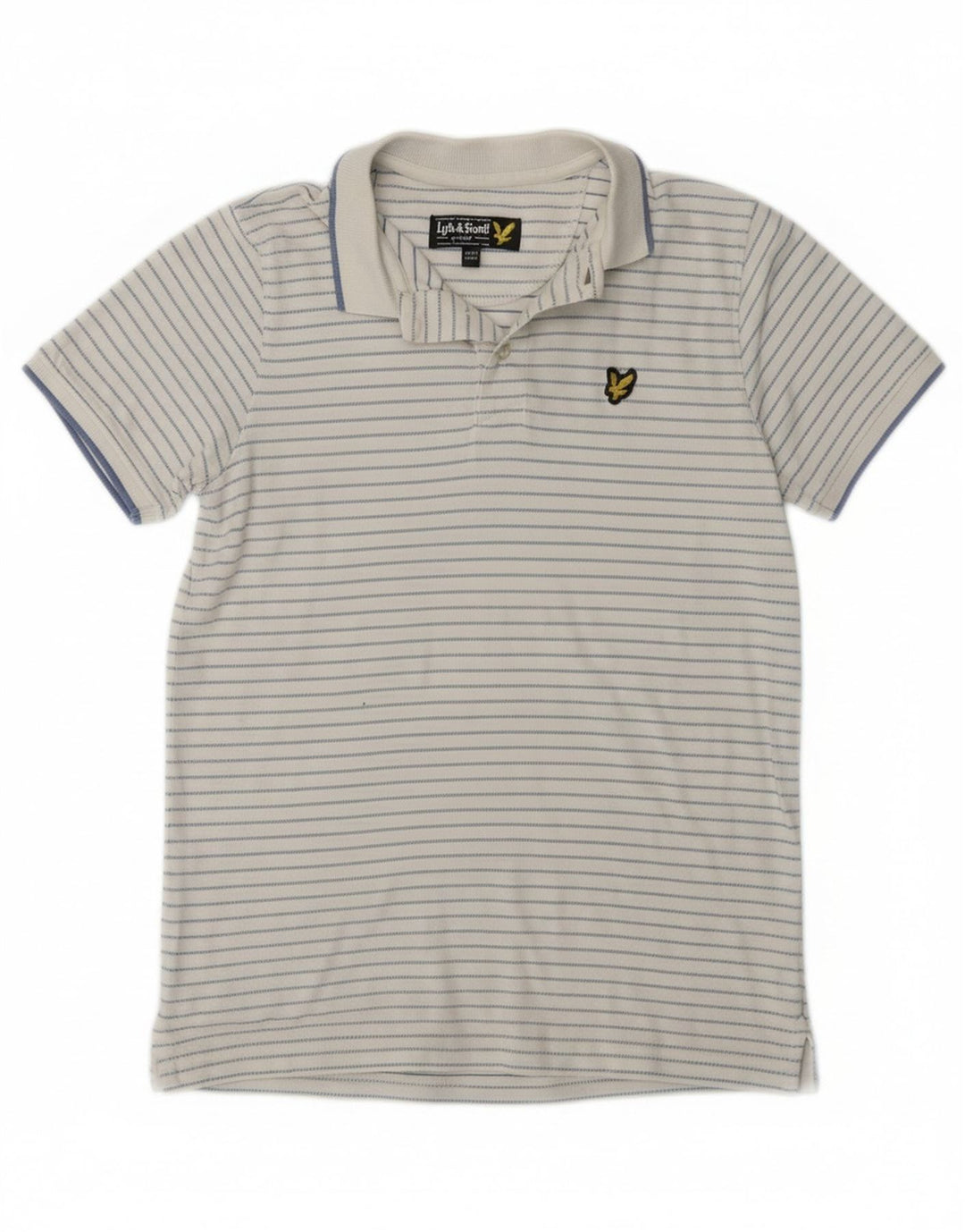 LYLE & SCOTT Boys Polo Shirt 10-11 Years White Striped Vintage Lyle & Scott and Second-Hand Lyle & Scott from Messina Hembry 