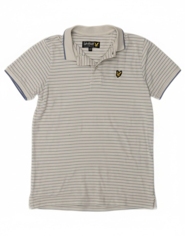 LYLE & SCOTT Boys Polo Shirt 10-11 Years White Striped Vintage Lyle & Scott and Second-Hand Lyle & Scott from Messina Hembry 