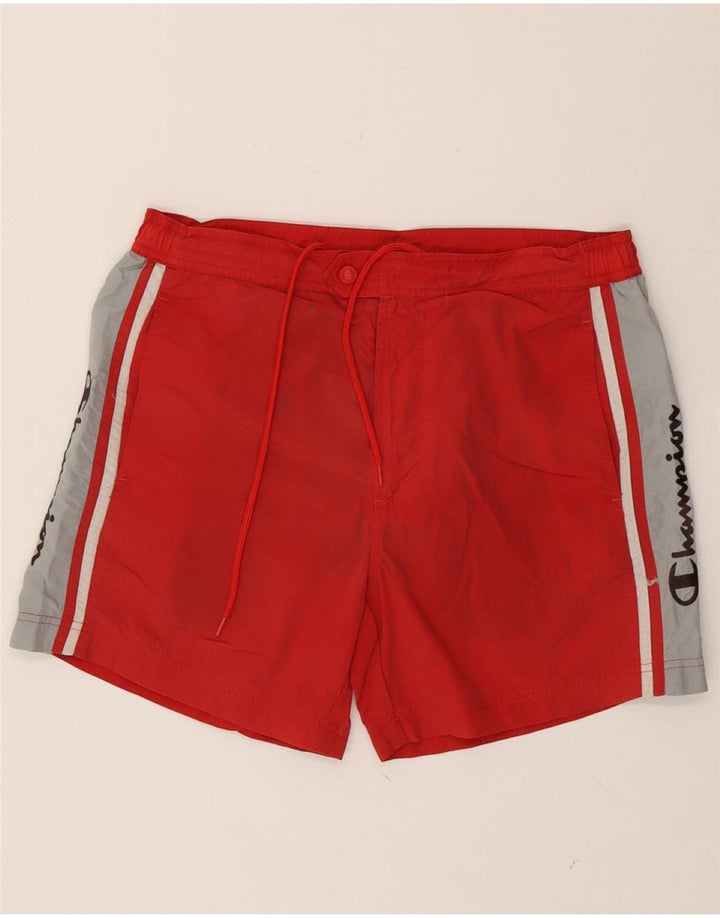 CHAMPION Mens Graphic Swimming Shorts Small Red Colourblock Polyester Vintage Champion and Second-Hand Champion from Messina Hembry 