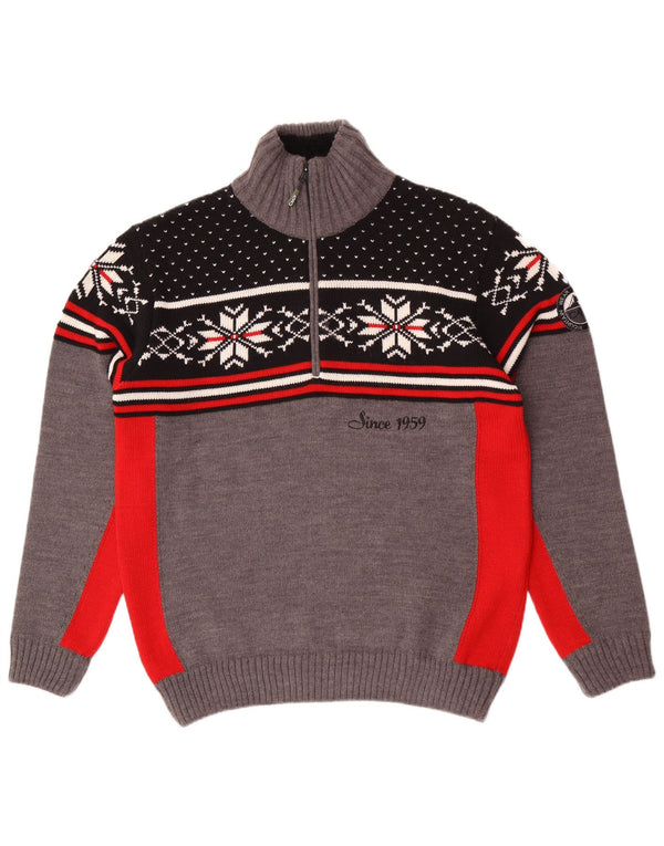 CMP Herre Zip Neck Jumper Sweater Large Grey Fair Isle Akryl