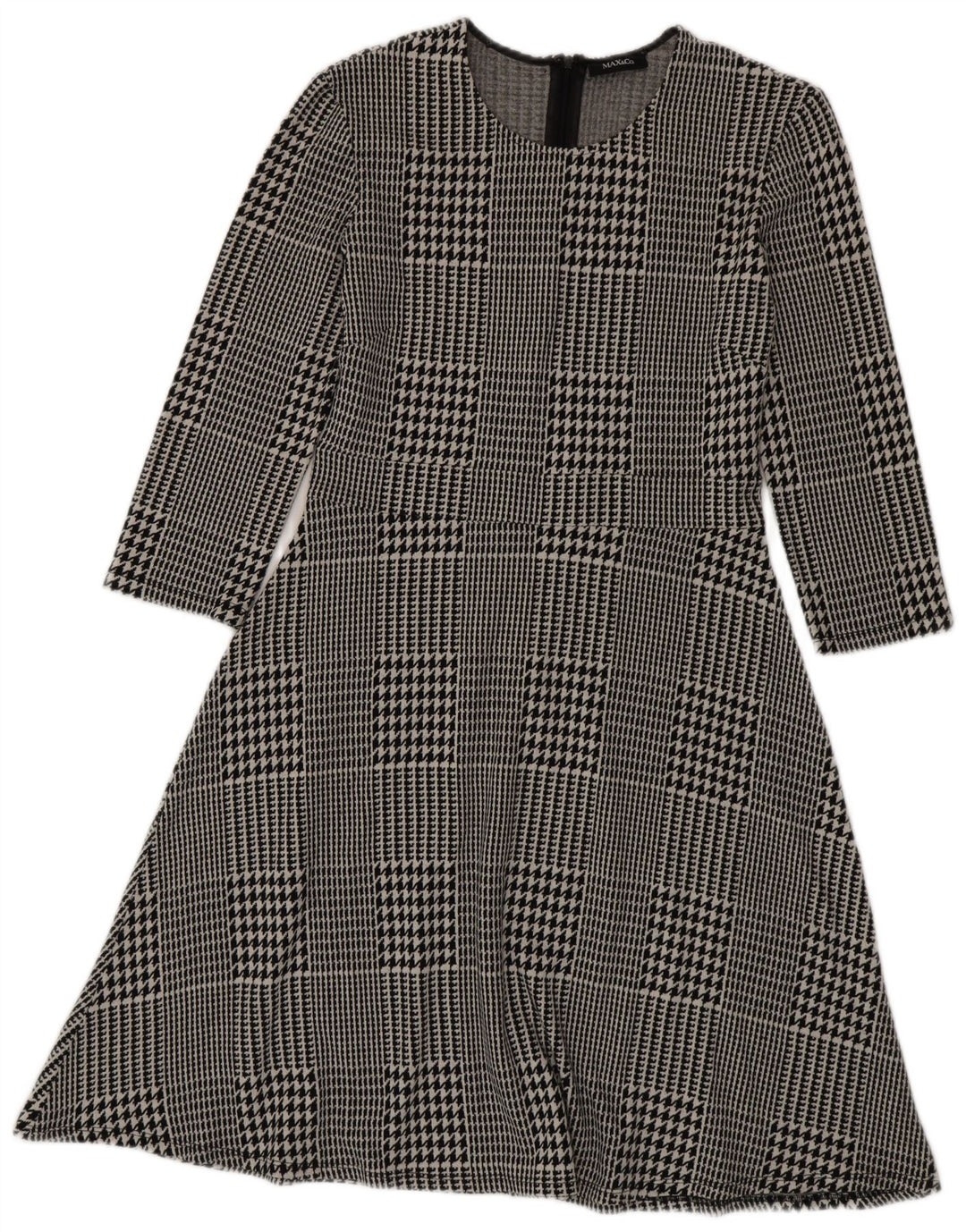 Max & Co. Womens 3/4 Sleeve A-Line Dress UK 12 Medium Black Houndstooth