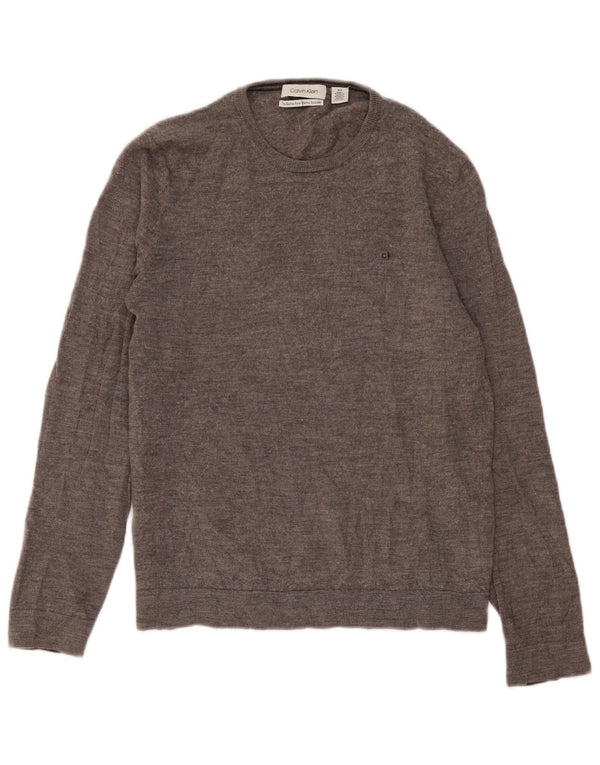 Calvin Klein Herre trøje med rund hals, mellemgrå Flecked Merino Wool