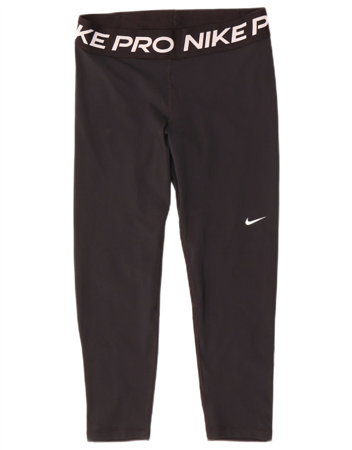 Nike Womens Dri Fit Graphic Capri Leggings UK 14 Medium Black Polyester