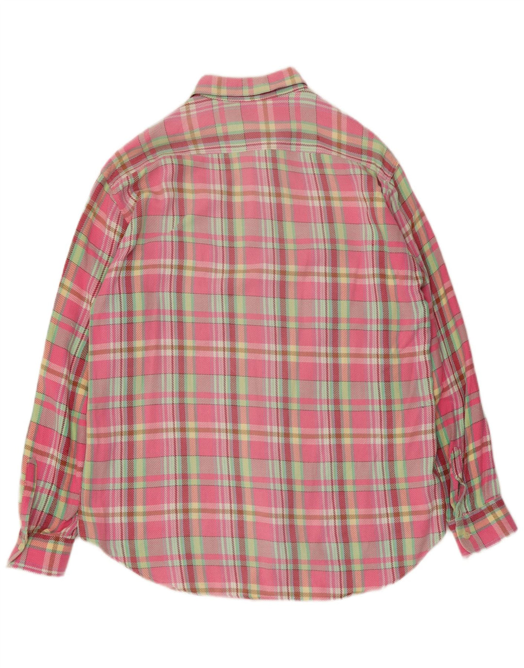 Benetton Mens Flannel Shirt Large Pink Check Cotton