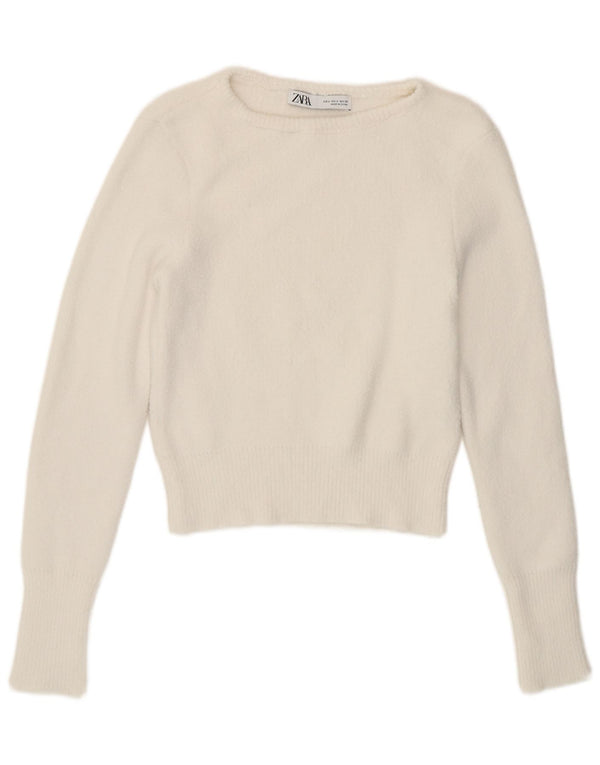 Zara Womens Crop Boat Neck Jumper Sweater UK 10 Small White
