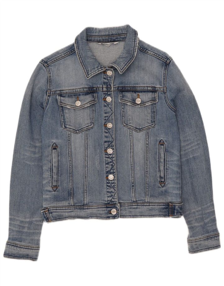 Zara Womens Crop Denim Jacket UK 12 Medium Blue Cotton