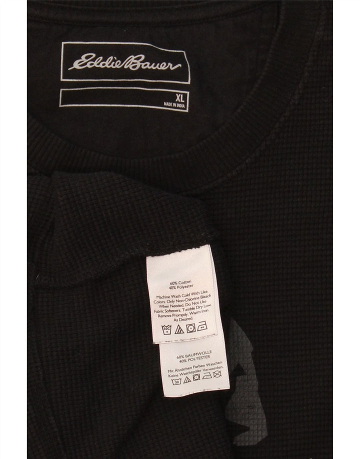 EDDIE BAUER Mens Graphic Top Long Sleeve XL Black Cotton Vintage Eddie Bauer and Second-Hand Eddie Bauer from Messina Hembry 