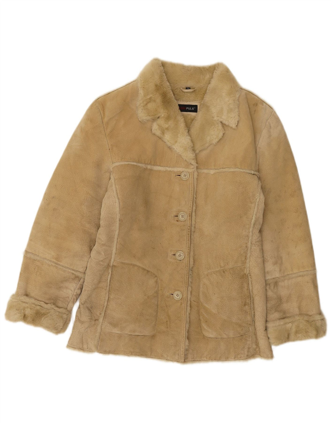 SAKI Womens Shearling Jacket EU 40 Medium Beige