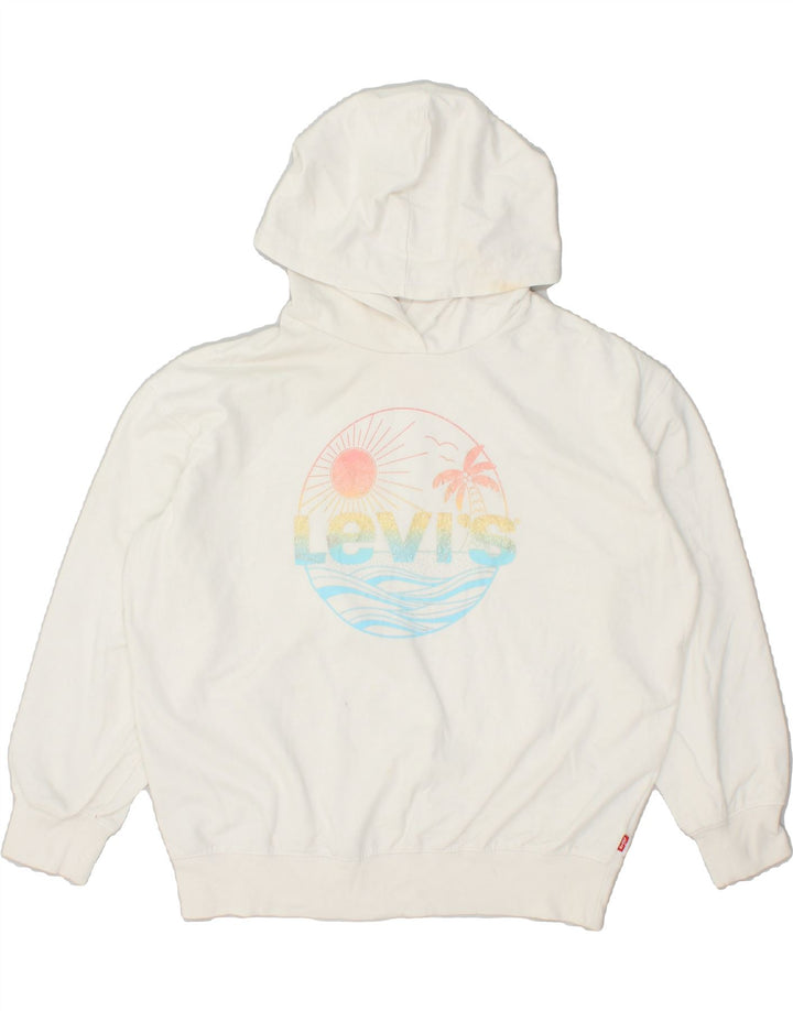 LEVI'S Girls Graphic Hoodie Jumper 15-16 Years White Cotton Vintage Levi's and Second-Hand Levi's from Messina Hembry 