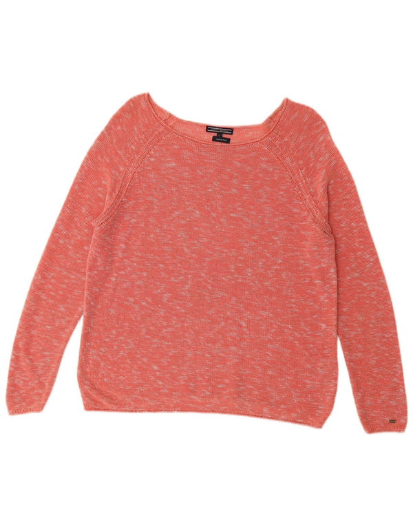Tommy Hilfiger Dame Boat Neck Jumper Sweater UK 14 Medium Pink Flecked