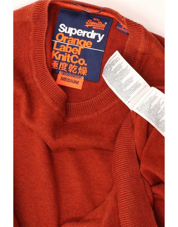 Superdry Mens Crew Neck Jumper Sweater Medium Orange Cotton