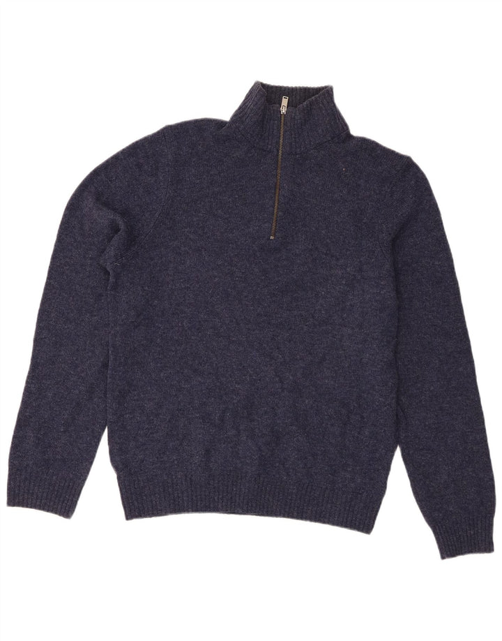 Marks & Spencer Mens Zip Neck Jumper Sweater Medium Navy Blue Lambswool