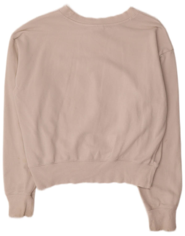 Champion Womens Graphic Sweatshirt Jumper UK 14 Medium White Cotton