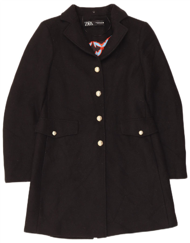 Zara Womens Overcoat UK 6 XS Black Wool