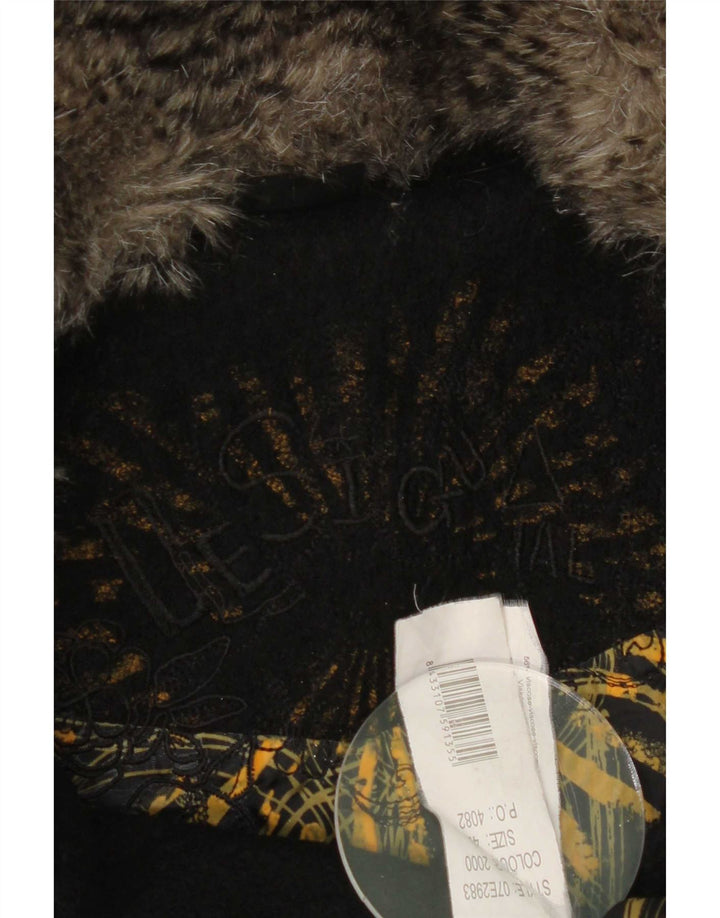 Desigual Womens Graphic Double Breasted Coat EU 42 Large Black Floral