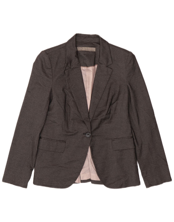 Giacca blazer a 1 bottone da donna Zara UK 14 grande poliestere grigio