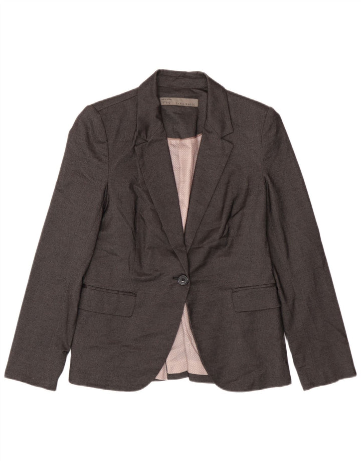 Giacca blazer a 1 bottone da donna Zara UK 14 grande poliestere grigio