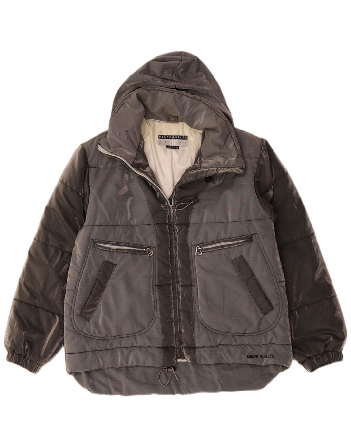 Belfe & Veste matelassée surdimensionnée à capuche pour femme UK 14 Gris moyen Colourblock