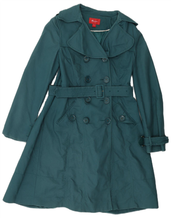 Monsoon Womens Trench Coat UK 10 Small Green Cotton