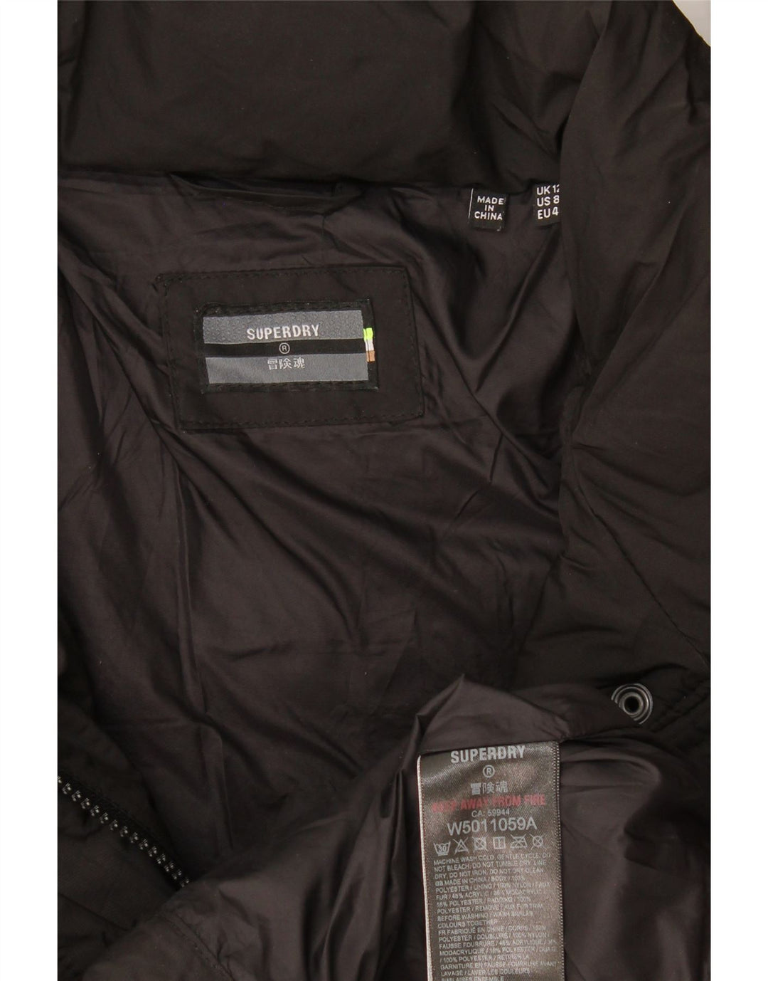 Superdry Womens Padded Jacket UK 12 Medium  Black Polyester