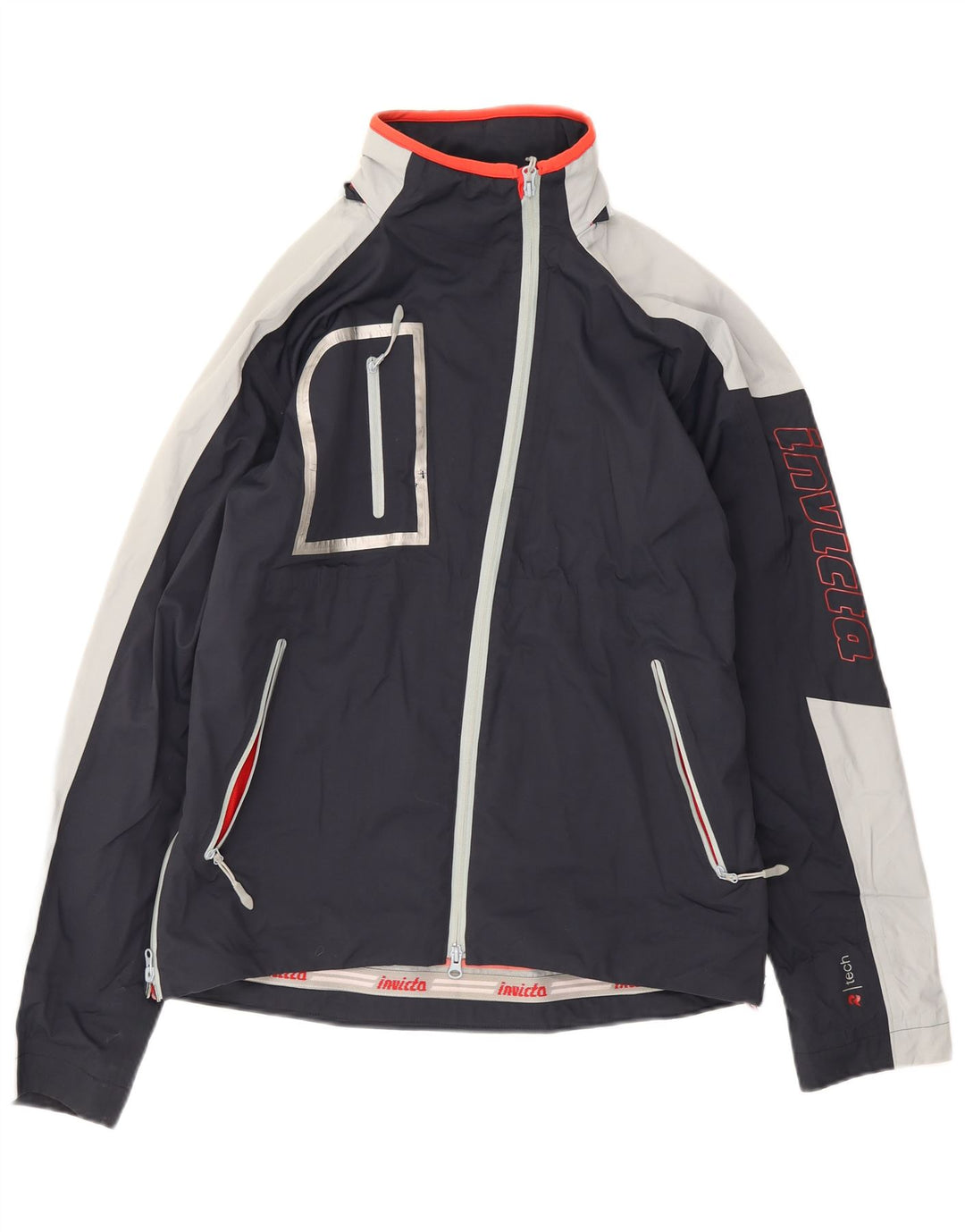 Invicta Womens Graphic Rain Jacket UK 16 Large Navy Blue Colourblock