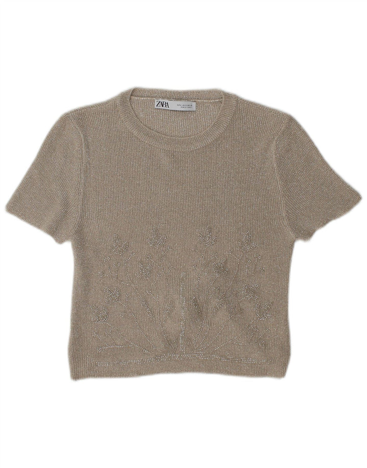 Blusa feminina Zara Top UK 12 Médio Bege
