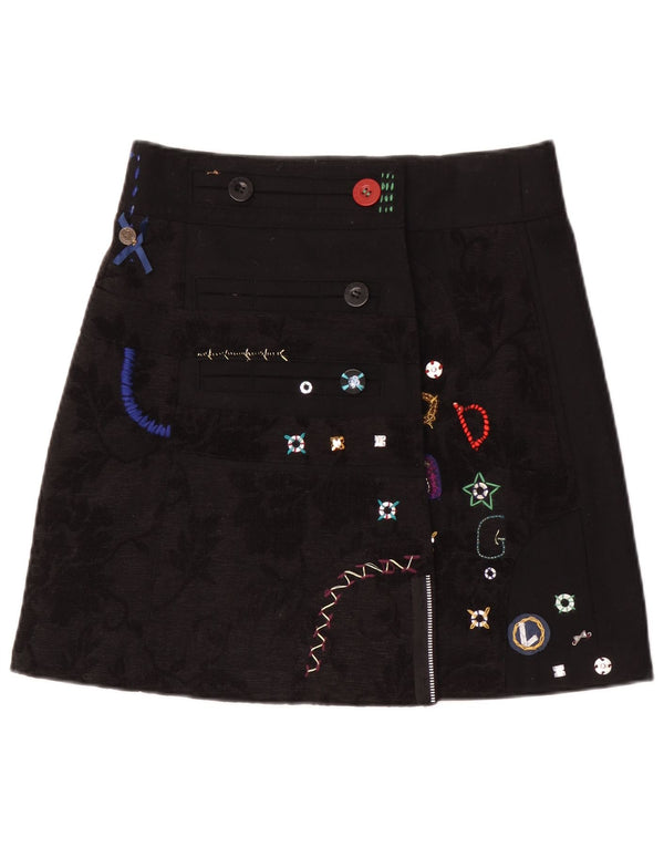 Desigual Damen grafischer A-Linien-Rock EU 38 Medium W30 Schwarz geblümt