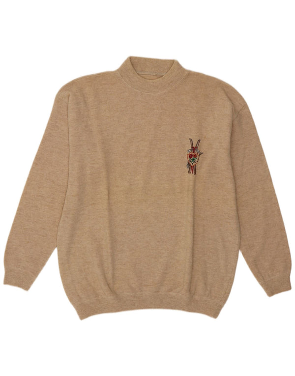 Vintage γυναικείο πουλόβερ με λαιμό χελώνα UK 18 XL Beige Lambswool