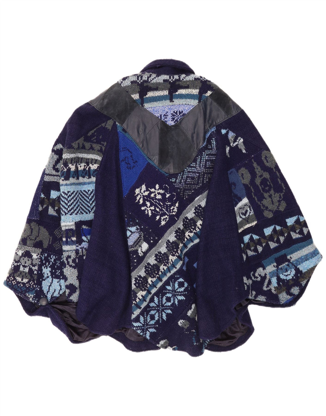 Tauros Creation Womens Cape Coat One Size Navy Blue Fair Isle