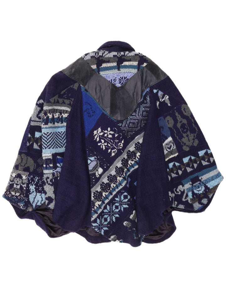 Tauros Creation Womens Cape Coat One Size Navy Blue Fair Isle