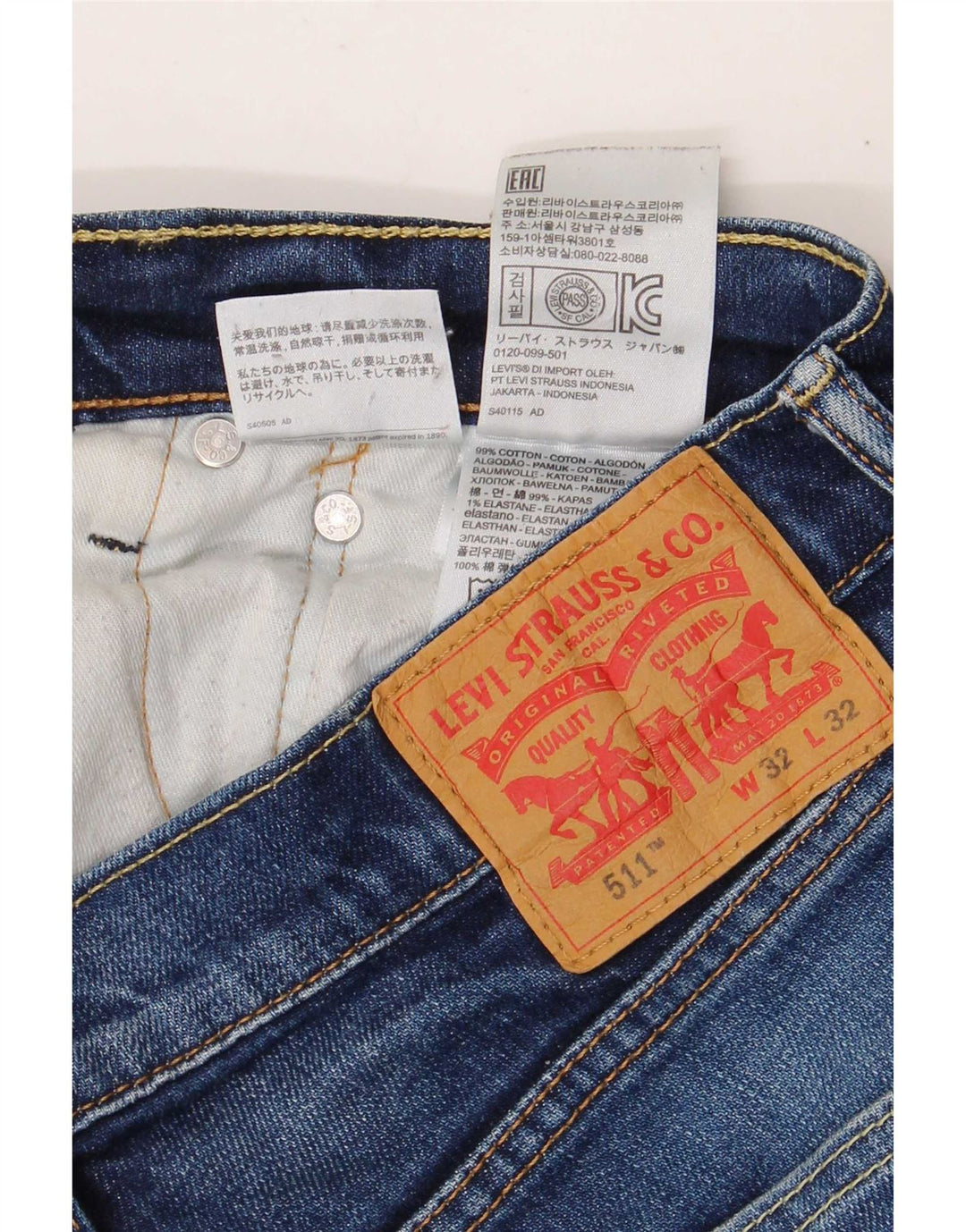 Levi's Jean Slim 511 Homme W32 L28 Bleu Coton