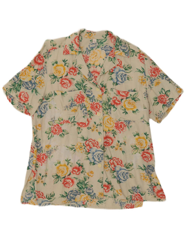 Vintage Womens Short Sleeve Oversized Shirt Blouse UK 10 Small Beige Floral