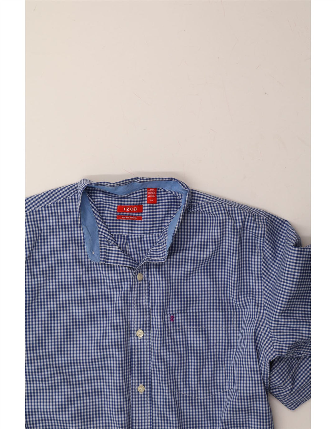 IZOD Mens Stretch Shirt Small Blue Gingham Cotton Vintage Izod and Second-Hand Izod from Messina Hembry 