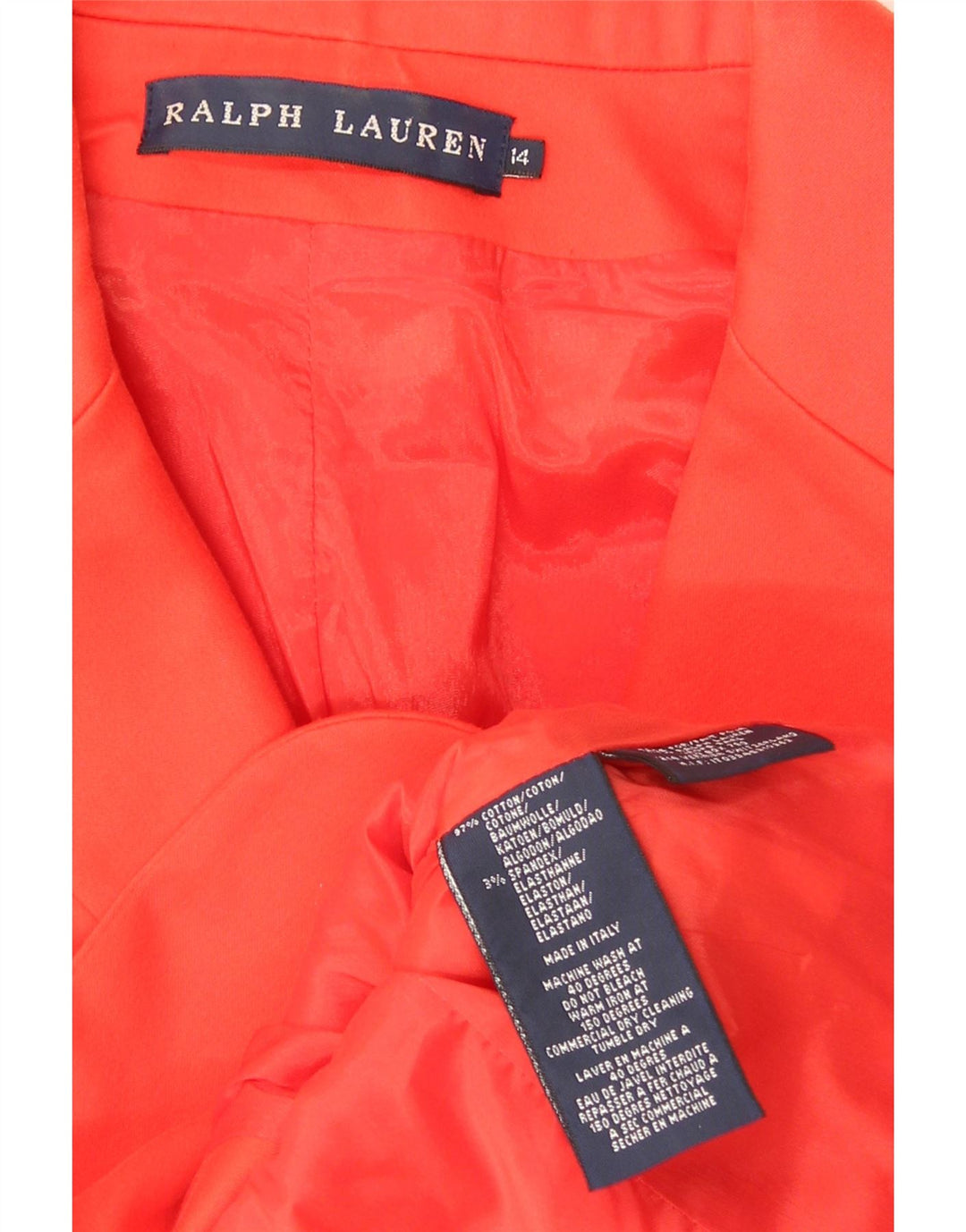 Ralph Lauren Dame 3-knaps blazerjakke US 14 XL rød bomuld