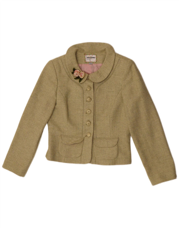 Giacca blazer da donna a 5 bottoni Aideen Bodkin UK 14 grande lana verde