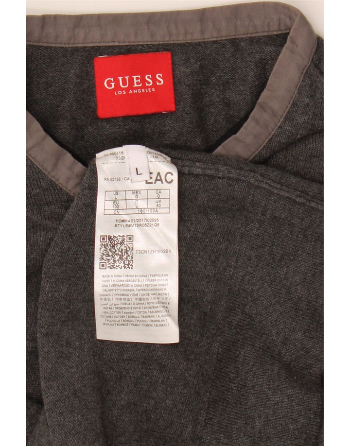 GUESS Mens Crew Neck Jumper Sweater Large Grey Cotton