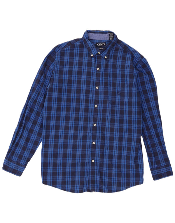 Chaps Mens Shirt Large Blue Check Cotton
