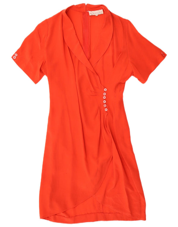 VINTAGE slå-om-kjole til kvinder IT 44 Medium Orange Silke