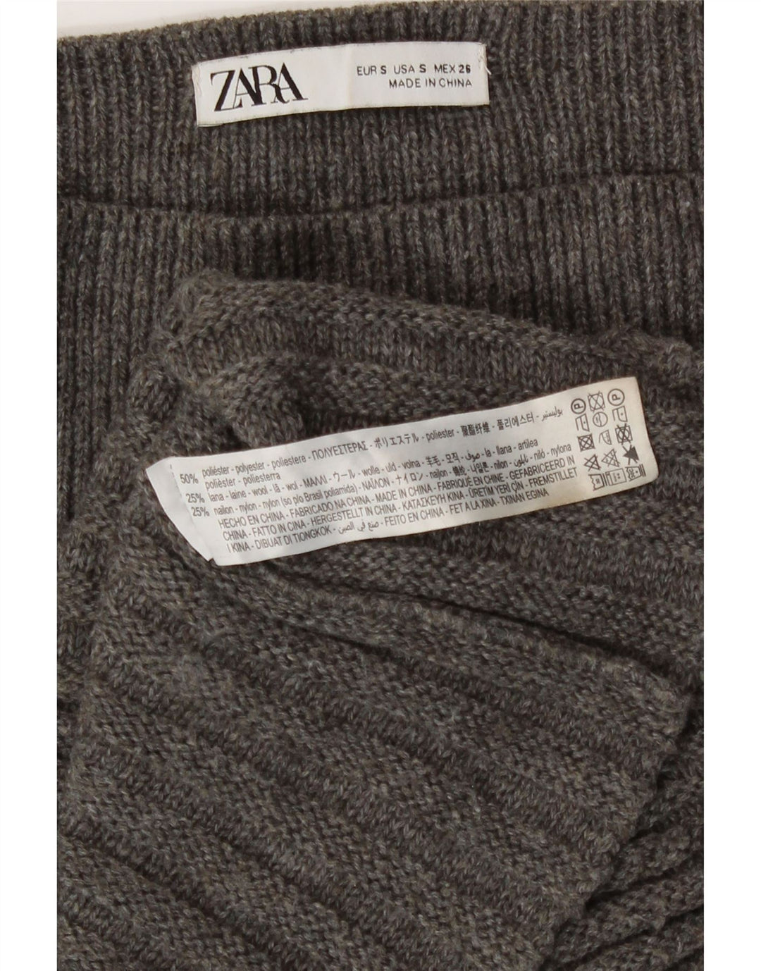 Zara Damen-Strickrock in A-Linie, Größe S, W26, Grau, Polyester