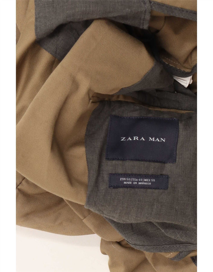 Zara Mens 2 Button Blazer Jacket EU 50 Medium Khaki Classic