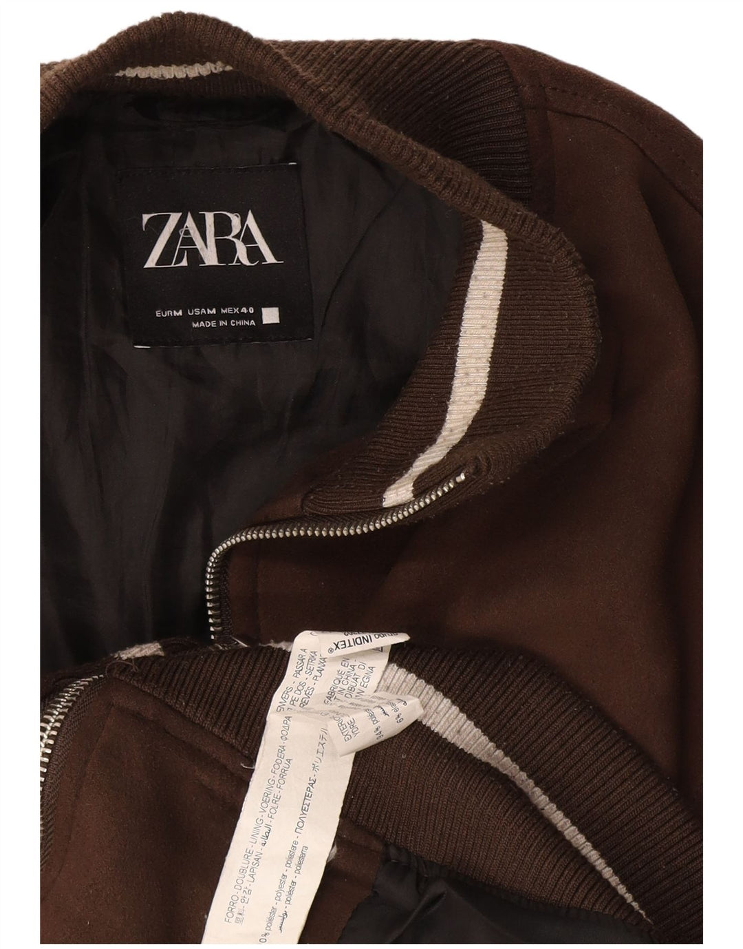 Zara Mens Bomber Jacket UK 38 Medium Brown Polyester