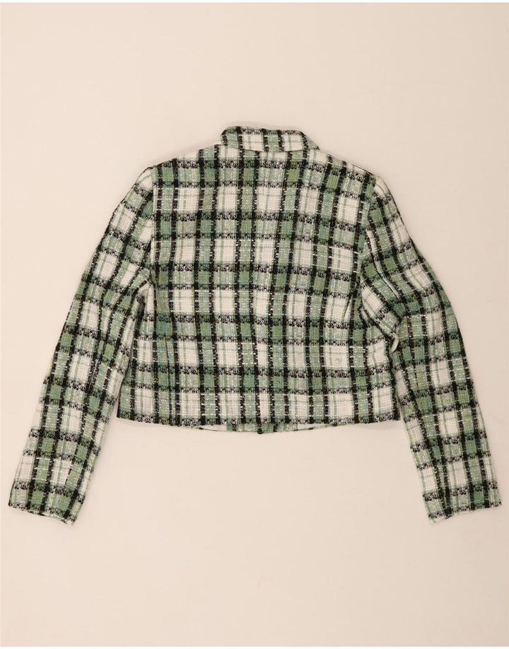KAREN MILLEN Womens 1 Button Bolero Jacket UK 12 Medium Green Check