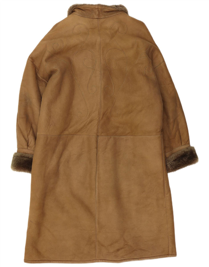 Vintage Womens Shearling Coat EU 42 Large Brown Leather