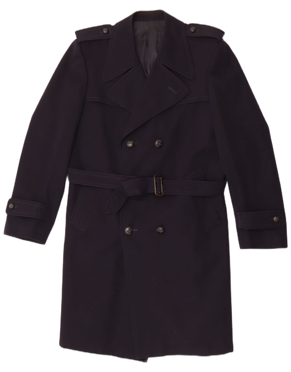 Vintage Mens Double Breasted Coat UK 36 Small Navy Blue Wool