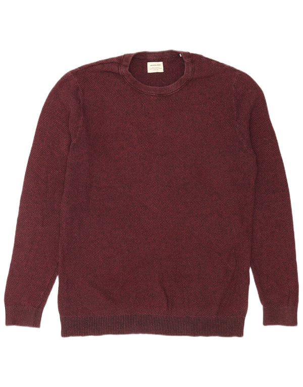 Jack & Jones Mens Crew Neck Jumper Sweater Large Burgundy Cotton