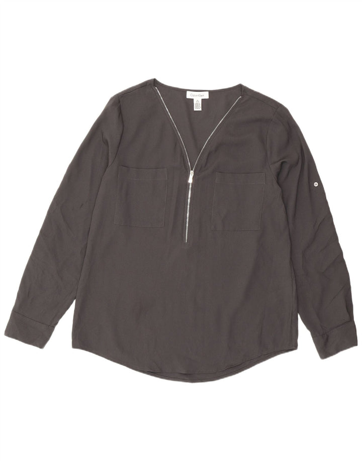 Calvin Klein Womens Long Sleeve Blouse Top UK 14 Medium Grey Polyester