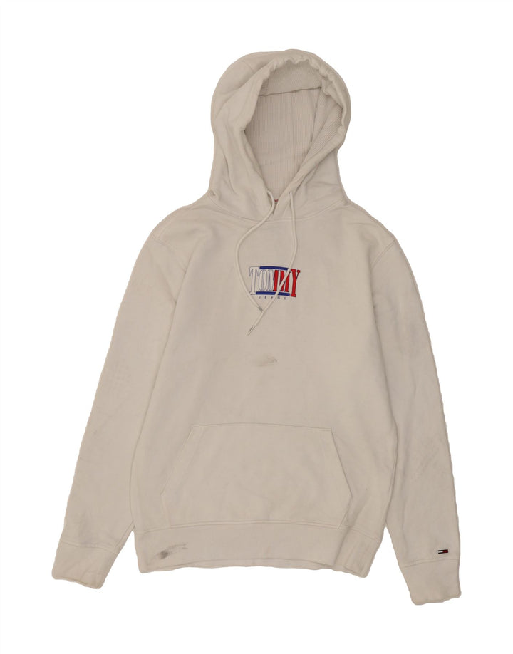 TOMMY HILFIGER Mens Graphic Hoodie Jumper Medium White Cotton Vintage Tommy Hilfiger and Second-Hand Tommy Hilfiger from Messina Hembry 